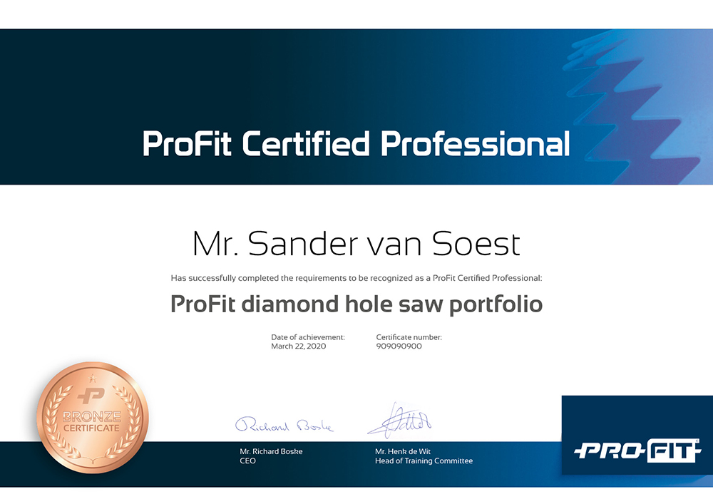 ProFit Certified Professional certificates Bronze